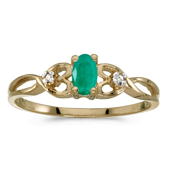 14k Yellow Gold Oval Emerald And Diamond Ring