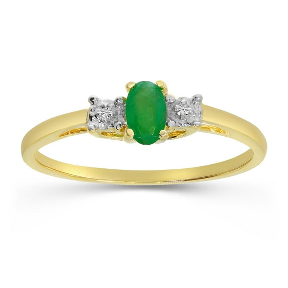 14k Yellow Gold Oval Emerald And Diamond Ring