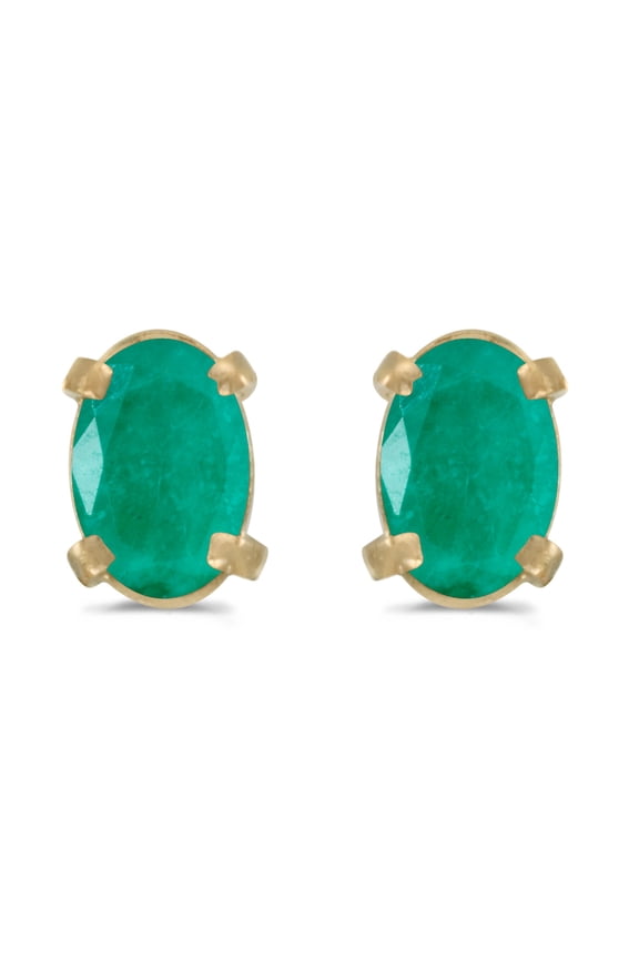 14k Yellow Gold Oval Emerald Earrings