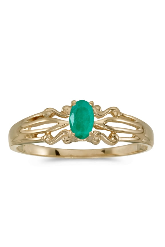 14k Yellow Gold Oval Emerald Ring