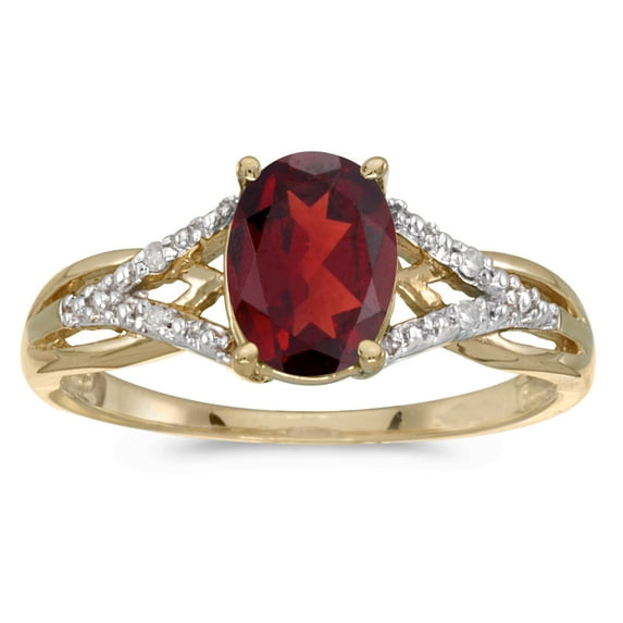 14k Yellow Gold Oval Garnet And Diamond Ring