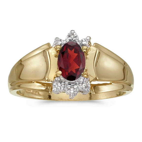 14k Yellow Gold Oval Garnet And Diamond Ring