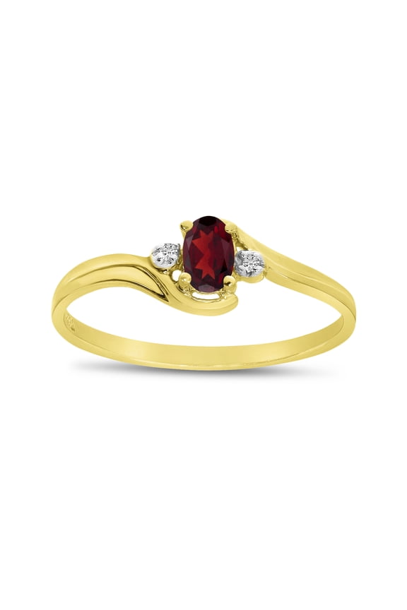 14k Yellow Gold Oval Garnet And Diamond Ring