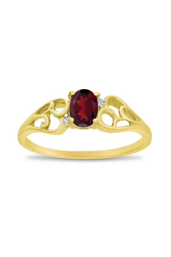14k Yellow Gold Oval Garnet And Diamond Ring