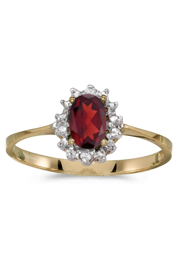14k Yellow Gold Oval Garnet And Diamond Ring