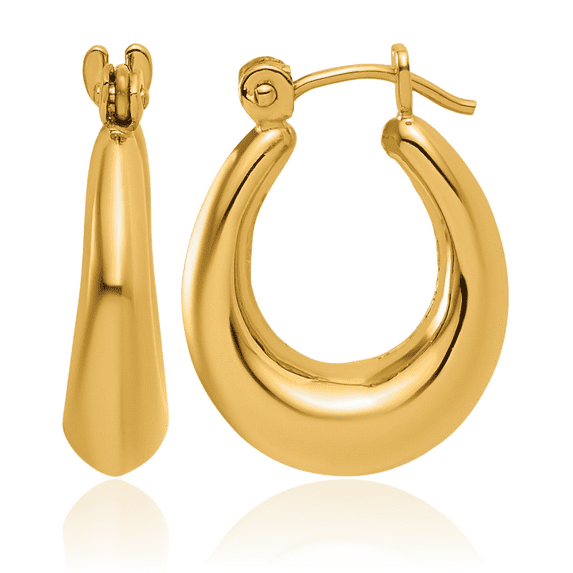 14K Solid Yellow Gold Oval Small Hoop Earrings
