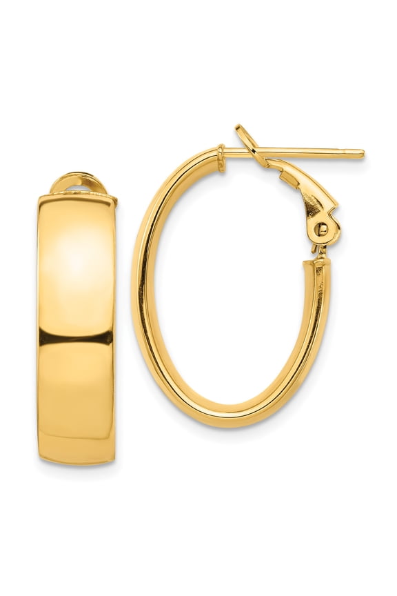 14k Yellow Gold Oval Hoop Earrings for Women, High Polish Classic Style with Hinged Snap Closure, Lightweight Fine Jewelry for Everyday or Formal Wear