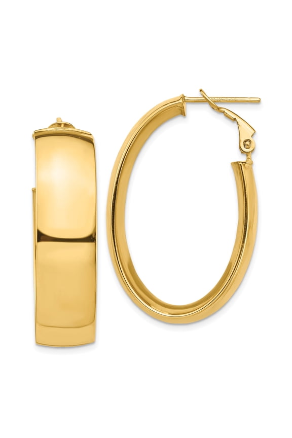 14k Yellow Gold Oval Hoop Earrings for Women, High Polish Minimalist Style with Hinged Snap Backs, Lightweight Jewelry for Everyday or Formal Wear