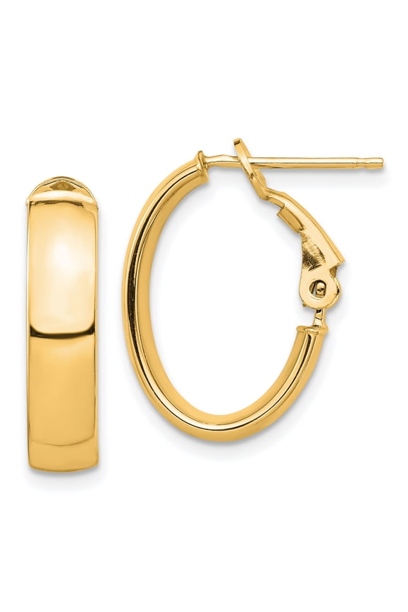 14k Yellow Gold Oval Hoop Earrings for Women, Polished Finish, Hinged Snap Back Closure, Classic Lightweight Design for Everyday or Formal Wear