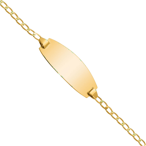 14K Solid Yellow Gold Oval Curb Link Name Bar Identification ID Bracelet