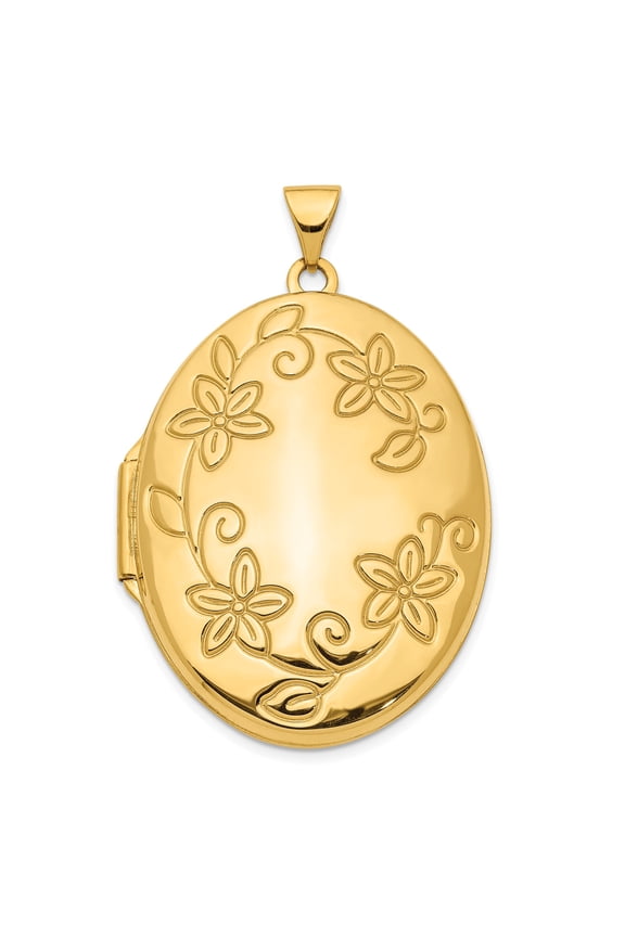 14k Yellow Gold Oval Locket Pendant for Women with Floral Vine Design, Nature-Inspired Keepsake Jewelry for Photos, Elegant Memorial Necklace for Daily or Special Wear