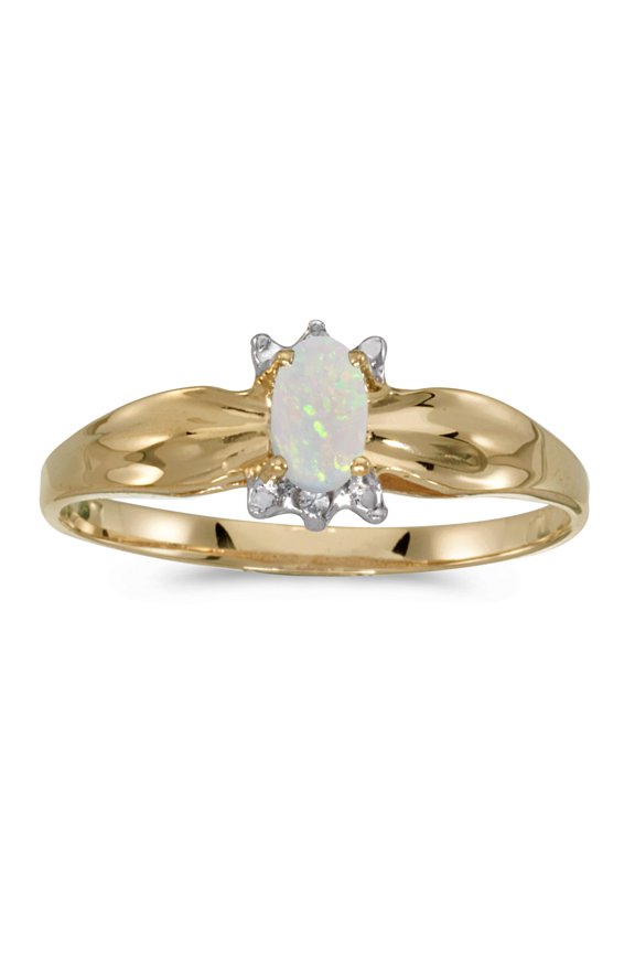 14k Yellow Gold Oval Opal And Diamond Ring