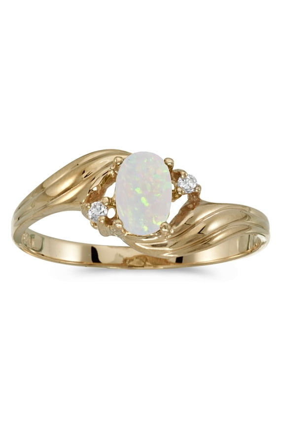 14k Yellow Gold Oval Opal And Diamond Ring