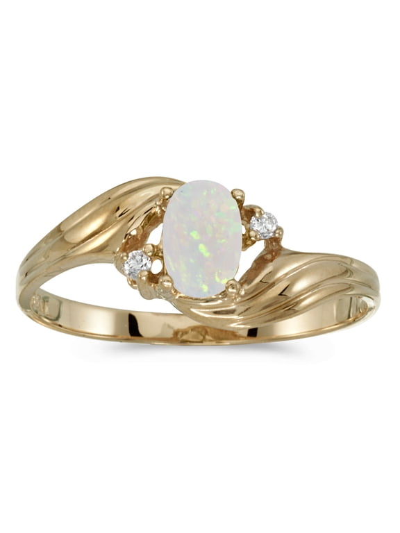 14k Yellow Gold Oval Opal And Diamond Ring