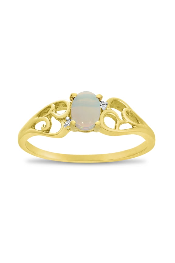 14k Yellow Gold Oval Opal And Diamond Ring