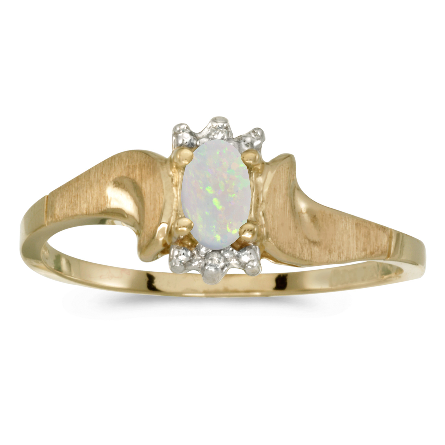 14k Yellow Gold Oval Opal And Diamond Satin Finish Ring - Walmart.com