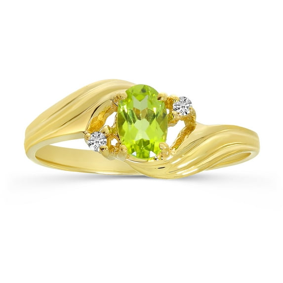 14k Yellow Gold Oval Peridot And Diamond Ring
