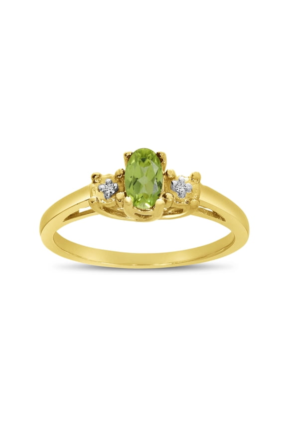 14k Yellow Gold Oval Peridot And Diamond Ring