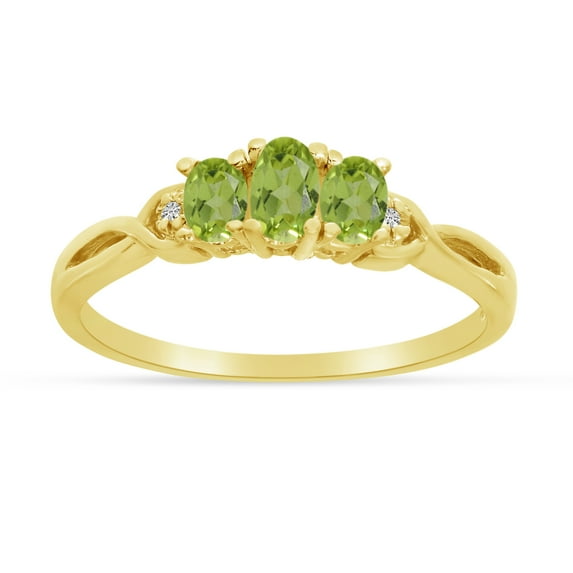 14k Yellow Gold Oval Peridot And Diamond Three Stone Ring