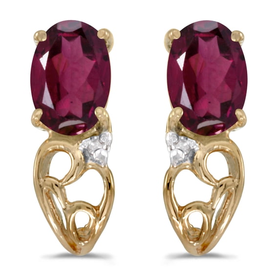 14k Yellow Gold Oval Rhodolite Garnet And Diamond Earrings