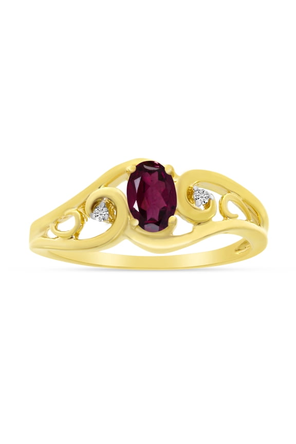 14k Yellow Gold Oval Rhodolite Garnet And Diamond Ring