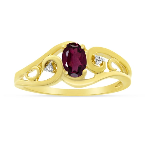 14k Yellow Gold Oval Rhodolite Garnet And Diamond Ring