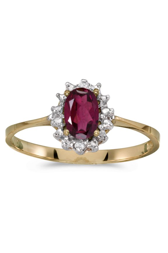 14k Yellow Gold Oval Rhodolite Garnet And Diamond Ring