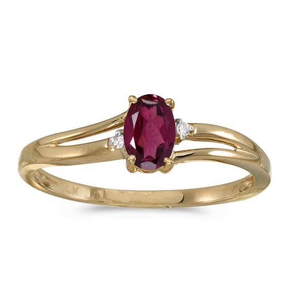 14k Yellow Gold Oval Rhodolite Garnet And Diamond Ring
