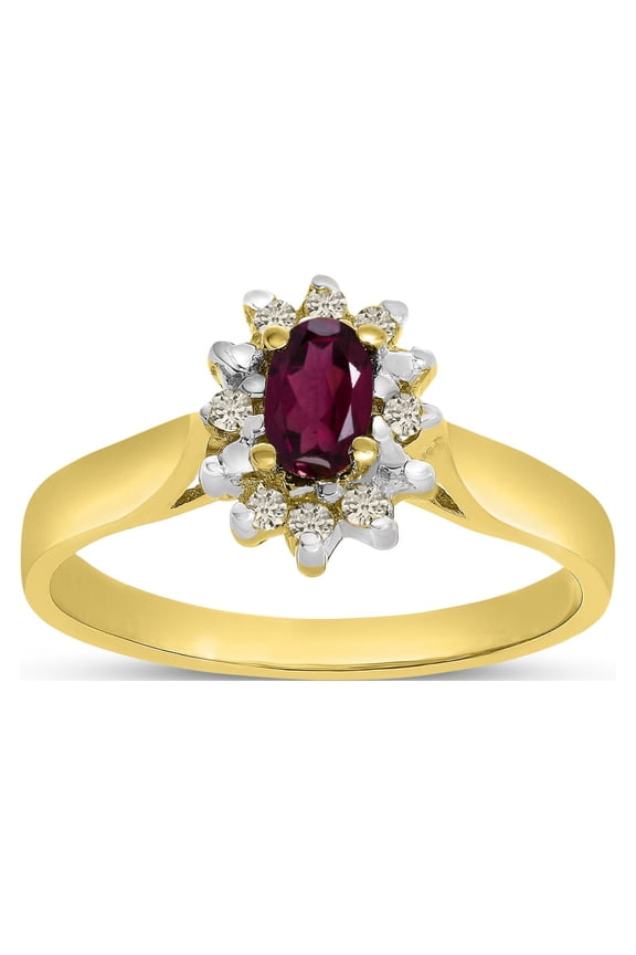 14k Yellow Gold Oval Rhodolite Garnet And Diamond Ring