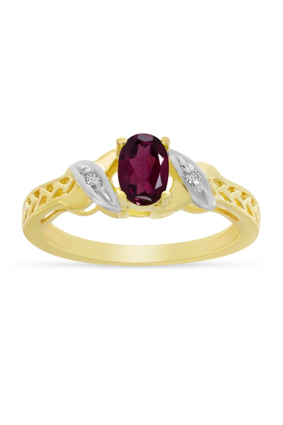 14k Yellow Gold Oval Rhodolite Garnet And Diamond Ring