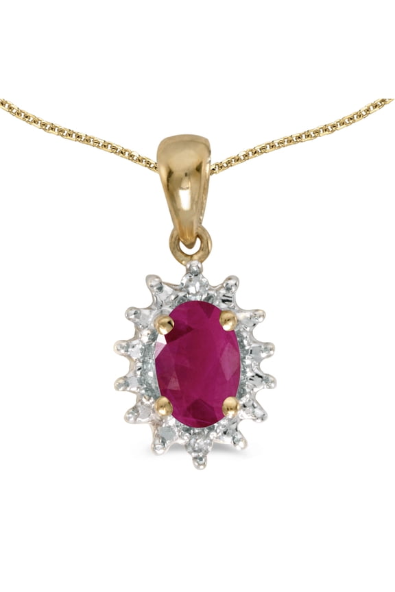 14k Yellow Gold Oval Ruby And Diamond Pendant