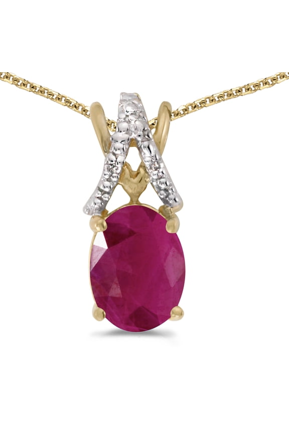 14k Yellow Gold Oval Ruby And Diamond Pendant