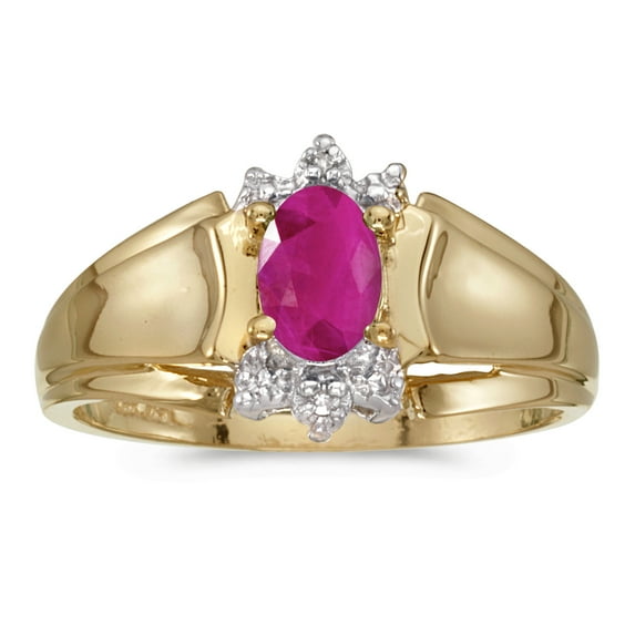 14k Yellow Gold Oval Ruby And Diamond Ring