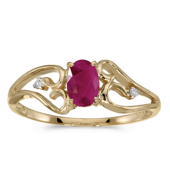 14k Yellow Gold Oval Ruby And Diamond Ring