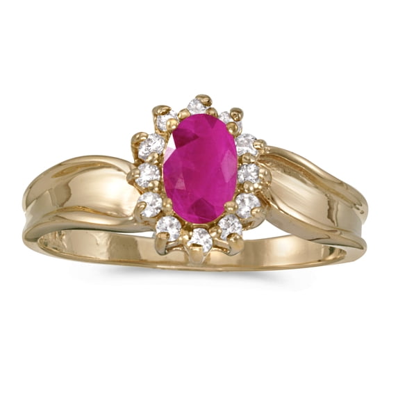 14k Yellow Gold Oval Ruby And Diamond Ring