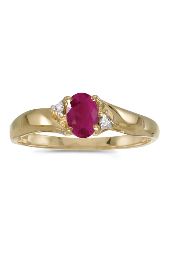 14k Yellow Gold Oval Ruby And Diamond Ring