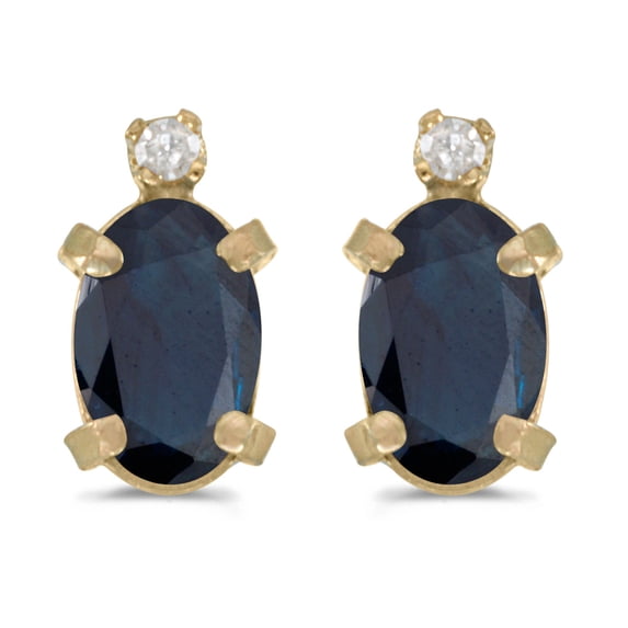 14k Yellow Gold Oval Sapphire And Diamond Earrings