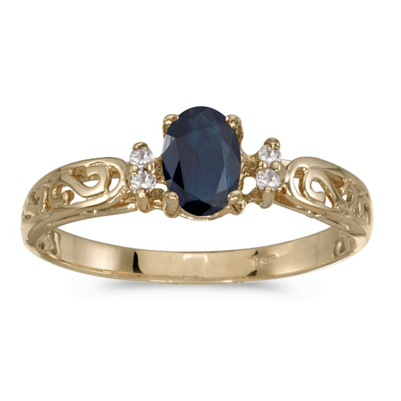 14k Yellow Gold Oval Sapphire And Diamond Filigree Ring