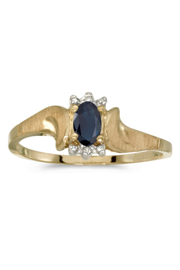 14k Yellow Gold Oval Sapphire And Diamond Satin Finish Ring