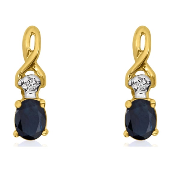 14k Yellow Gold Oval Sapphire and Diamond Earrings