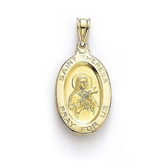 14k Yellow Gold Oval St Theresa Medallion Pendant - 2.4 Grams