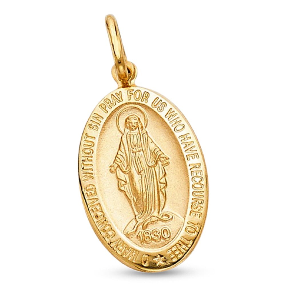 14k Yellow Gold Oval Virgin Mary Pendant 1830 Prayer Medallion