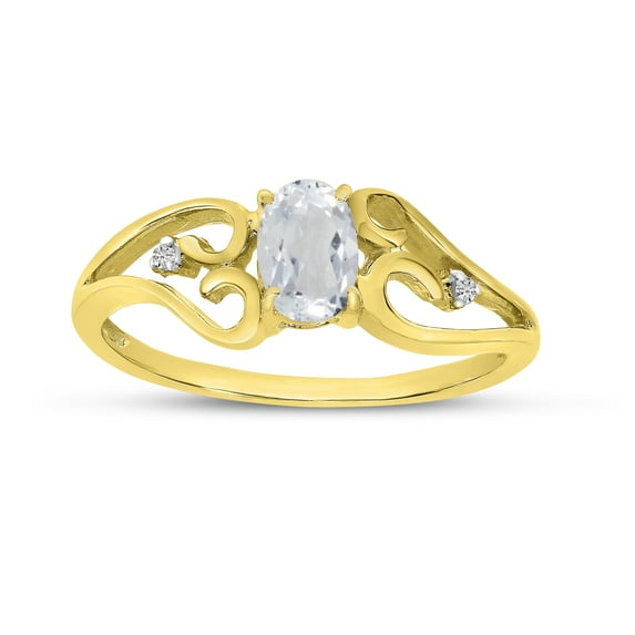 14k Yellow Gold Oval White Topaz And Diamond Ring