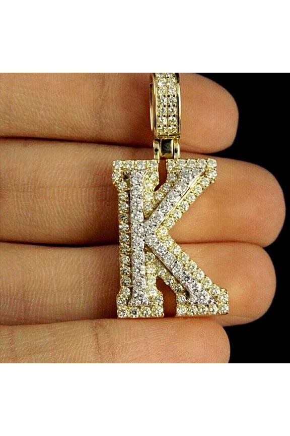 14k Yellow Gold Over 1CT Lab Created Diamond Alphabet Initial Letter K Pendant