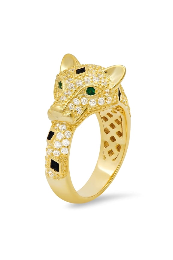 14k Yellow Gold Over Silver Cubic Zirconia CZ Panther Ring | Engagement Ring, Wedding Rings for Women