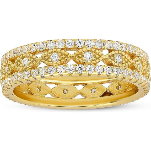 14k Yellow Gold Over Silver Vintage Diamond Cubic Zirconia Ring | Engagement Ring, Wedding Rings for Women