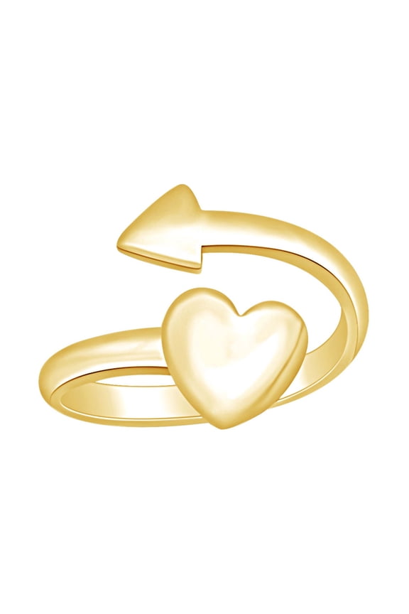 14k Yellow Gold Over Sterling Silver Heart Arrow Adjustable Engagement Ring For Women