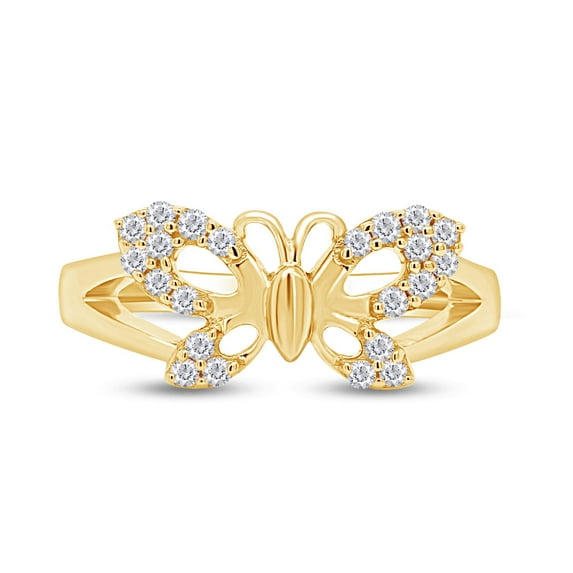 AFFY 14k Yellow Gold Over Sterling Silver Round Cut White Cubic Zirconia Butterfly Engagement Wedding Ring For Women Ring Size-8.5