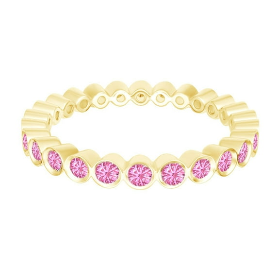 AFFY 14k Yellow Gold Over Sterling Silver Round Shape Simulated Tourmaline Band Ring (0.53 Cttw)-6.5