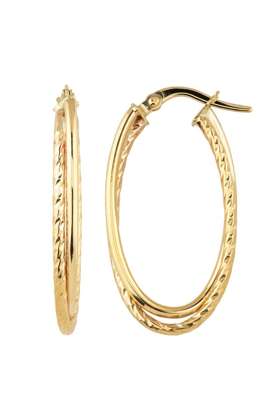 KoolJewelry 14k Yellow Gold Overlapping Double Oval Hoop Earrings